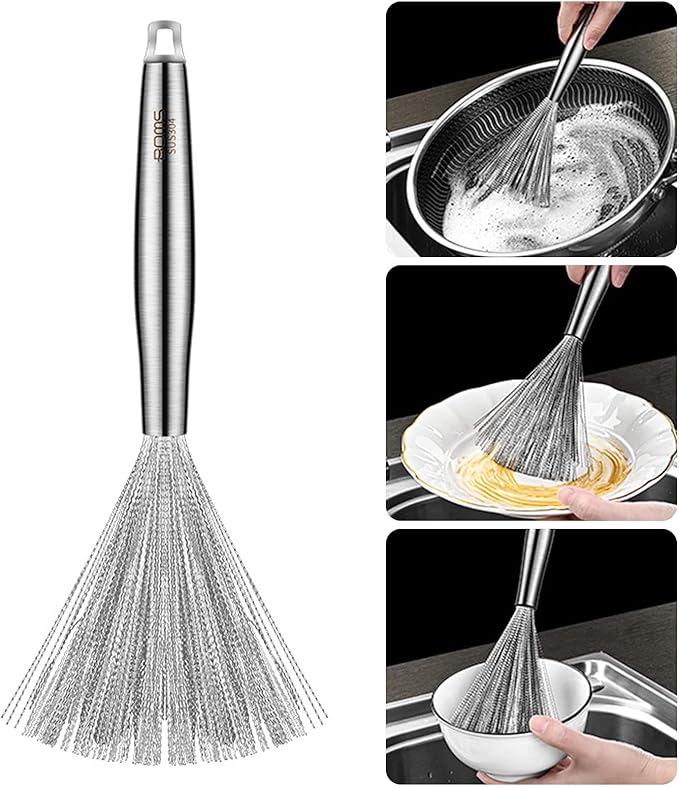 Cepillo para sartén de acero inoxidable - KIT DE 3 UNIDADES